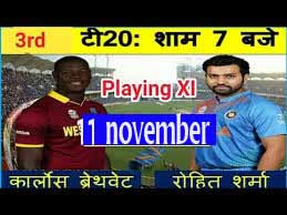 india vs west indies 3rd T20 playing11,and live cricket score board