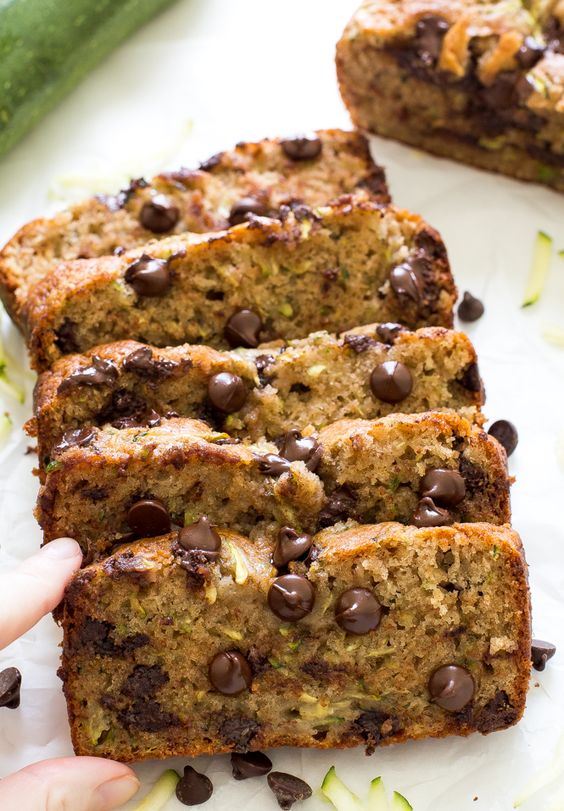 Chocolate Chip Zucchini Bread. Super moist, soft and loaded with chocolate chips! A great way to use up zucchini from your garden!