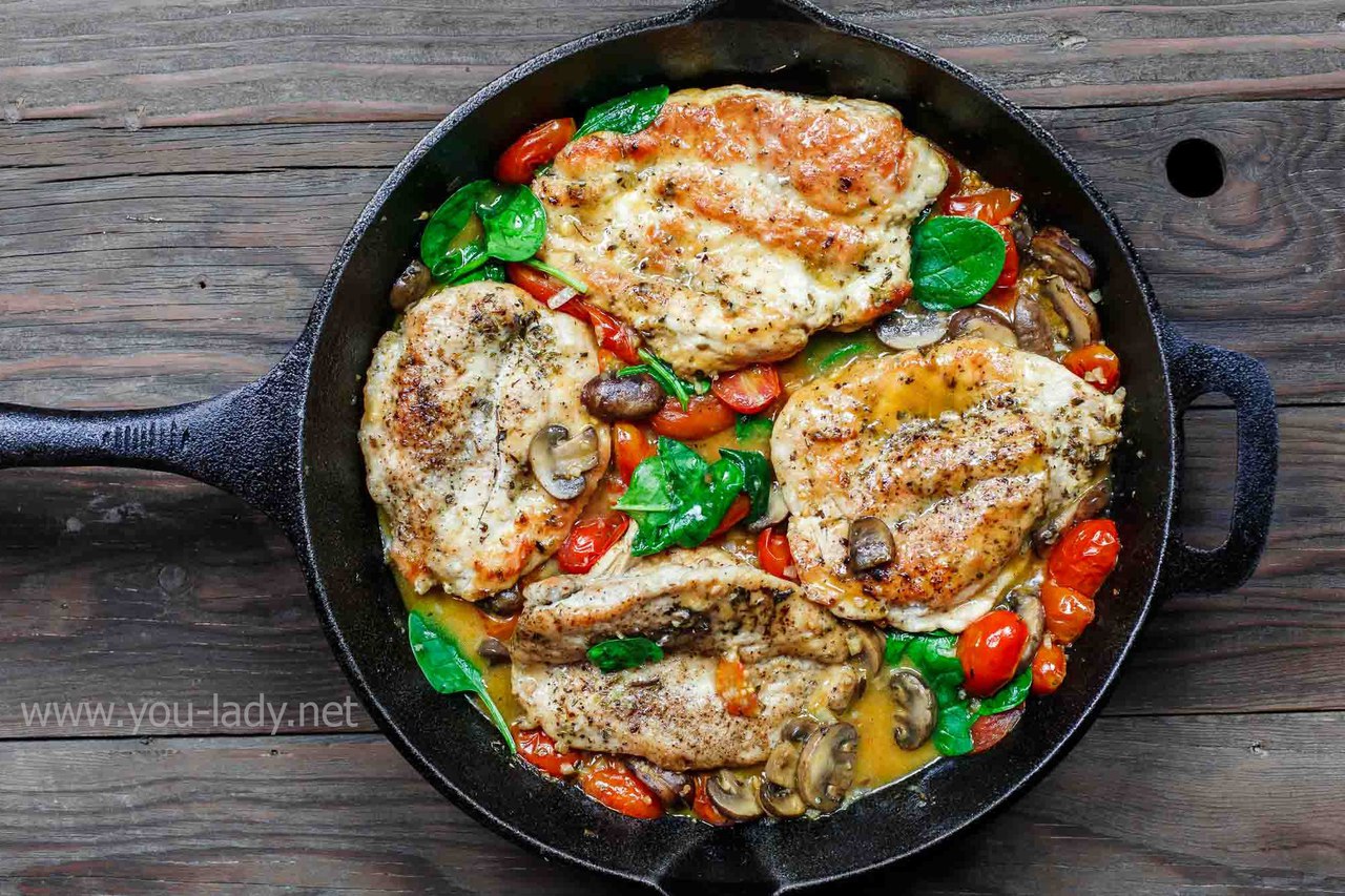 Курица с грибами, помидорами и вином – рецепт качиаторе