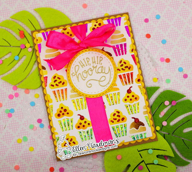 Hip Hip Hooray Card by Ellen Haxelmans | Uplifting Wishes Stamp Set, Cupcakes Stencil Set and Frames & Flags Die Set by Newton's Nook Designs #newtonsnook #handmade