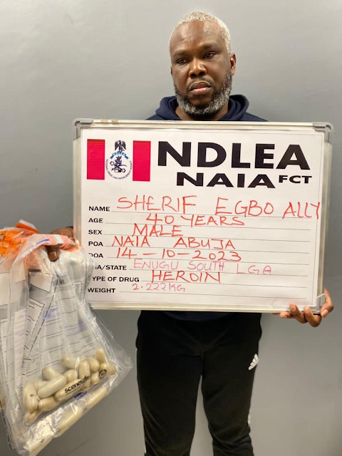 Businessman traveling to Paris caught smuggling 93 wraps of heroin at Abuja airport.