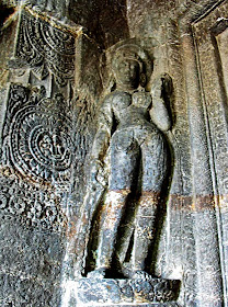 figurine in stone in Buddha cave in Aurangabad