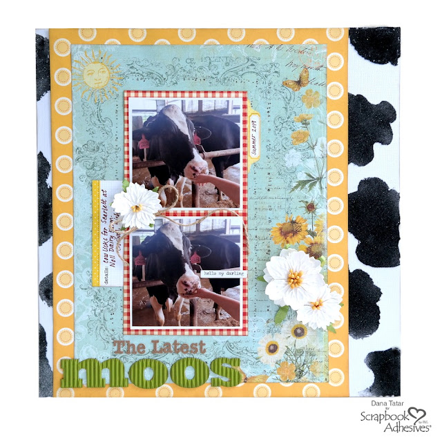 Dairy Farm Scrapbook Layout with DIY Cow Print Paper