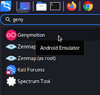 Genymotion on kali linux app menu