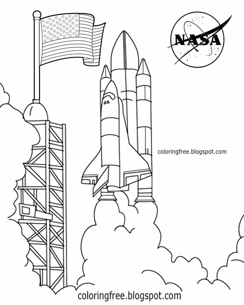 Kids United States rocket program Kennedy Space Center shuttle launch pad diagram NASA coloring page