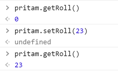 getting and setting private variables of an object using getter and setter functions