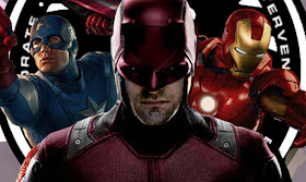 Daredevil junto al Capitán América e Iron Man, en un fotomontaje