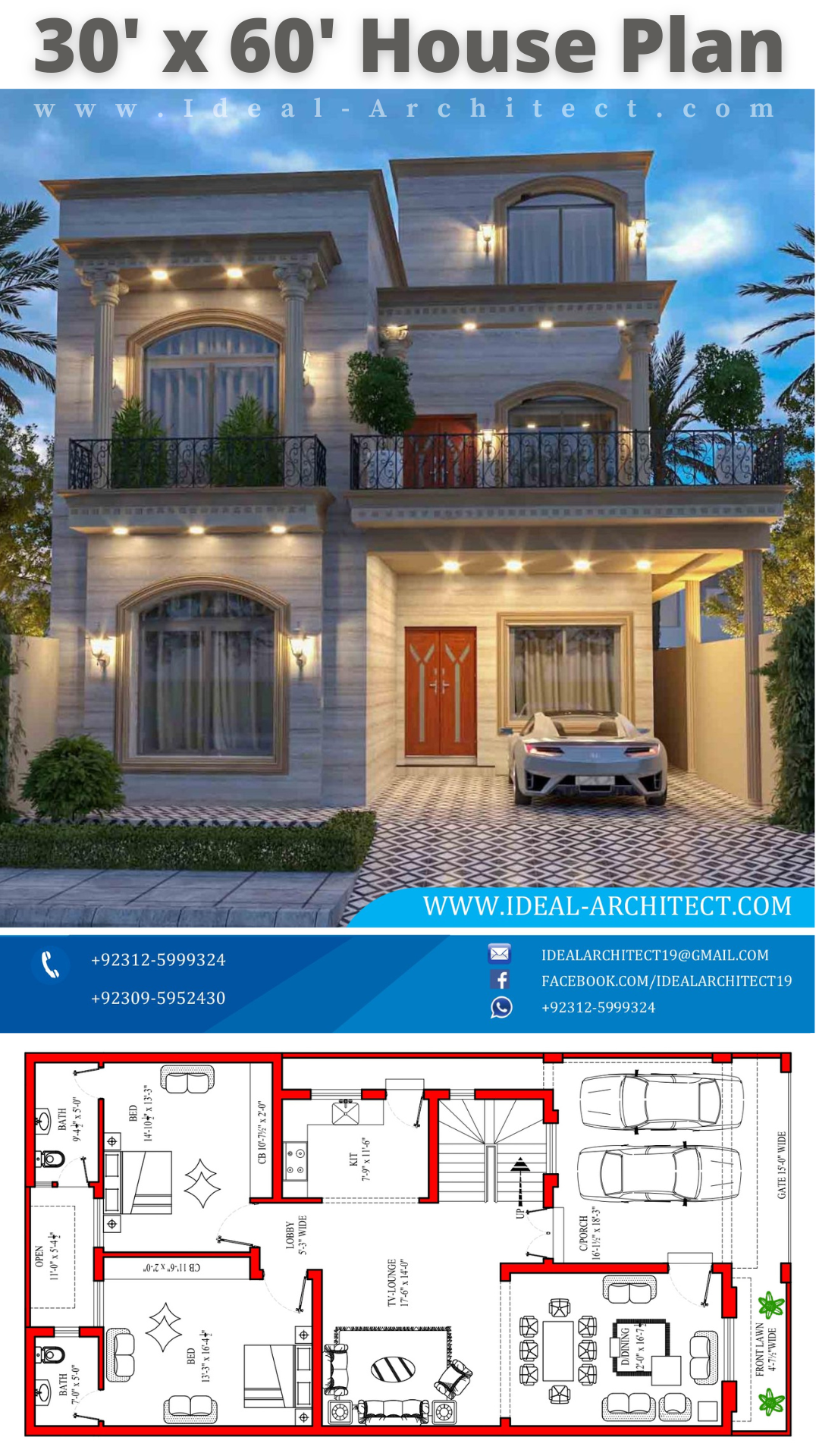 30x60 House Plan | 8 Marla House Plan