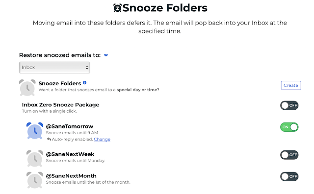 Snooz emails with Sanebox