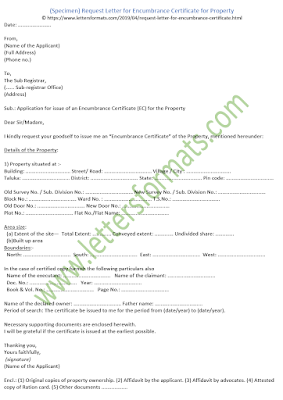Request Letter for Encumbrance Certificate for Property (Sample)