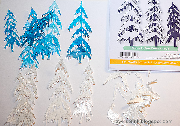Layers of ink - Snow-covered Branches Tag Tutorial by Anna-Karin Evaldsson. Die cut Simon Says Stamp Snow Laden Trees.
