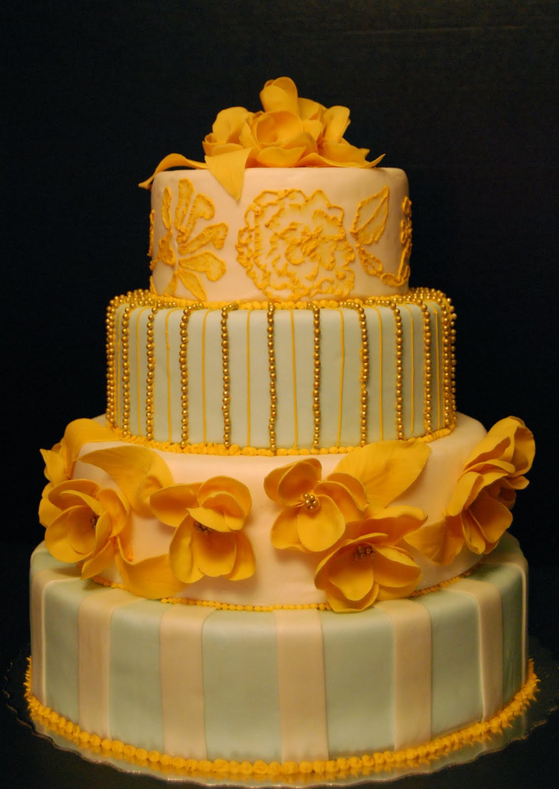 beautiful simple wedding cake Vintage-Inspired Blue and Gold Wedding Cake