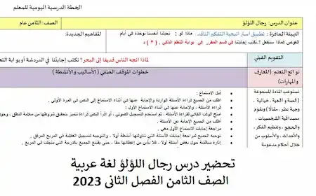 تحضير درس رجال اللؤلؤ لغة عربية الصف الثامن الفصل الثانى 2023