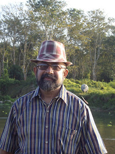 Saturday(26-11-2011):-At Chitwan with wild rhino in the background  on other side of Rapti river.