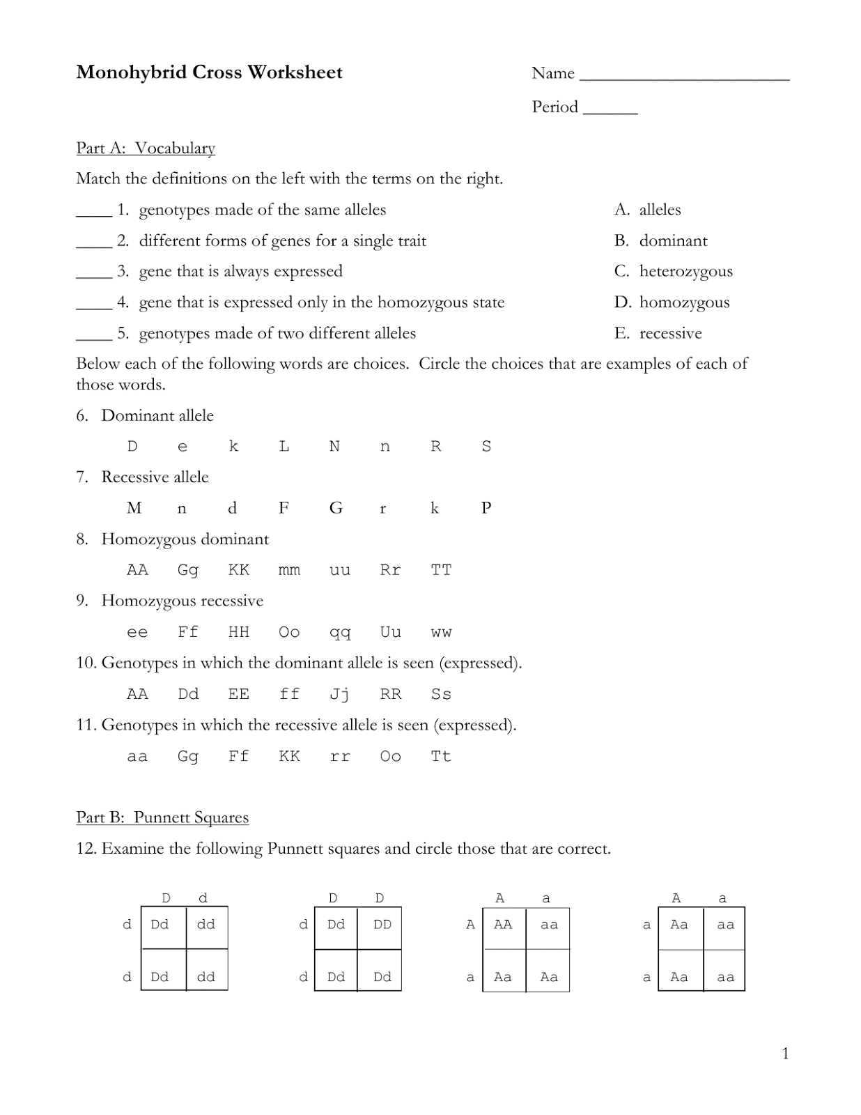 [PDF]Monohybrid Cross Worksheet Elgin Academy - monohybrid cross worksheet