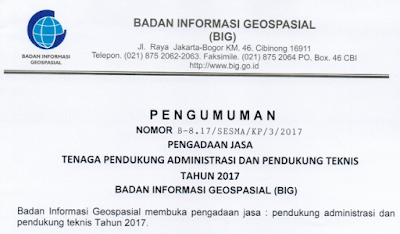  Info lowongan kerja terbaru kali ini bersumber dari Badan Informasi Geospasial Lowongan Kerja Badan Informasi Geospasial  Berbagai Posisi Tahun 2017