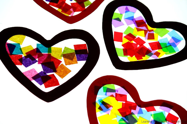 Valentines crafts for Toddlers and Preschoolers. Heart Suncatchers. Learning and Exploring Through Play.