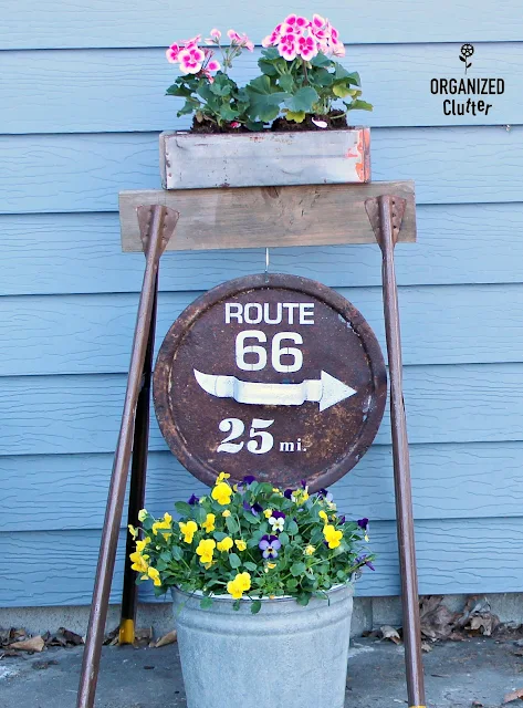 Rusty Lid Sign and Rustic Planter