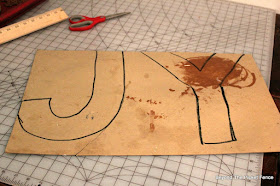 cardboard letters, marquee letters, Joy sign, Christmas craft, http://www.beyondthepicket-fence.com/2016/12/12-days-of-christmas-day-11-warm-and.html