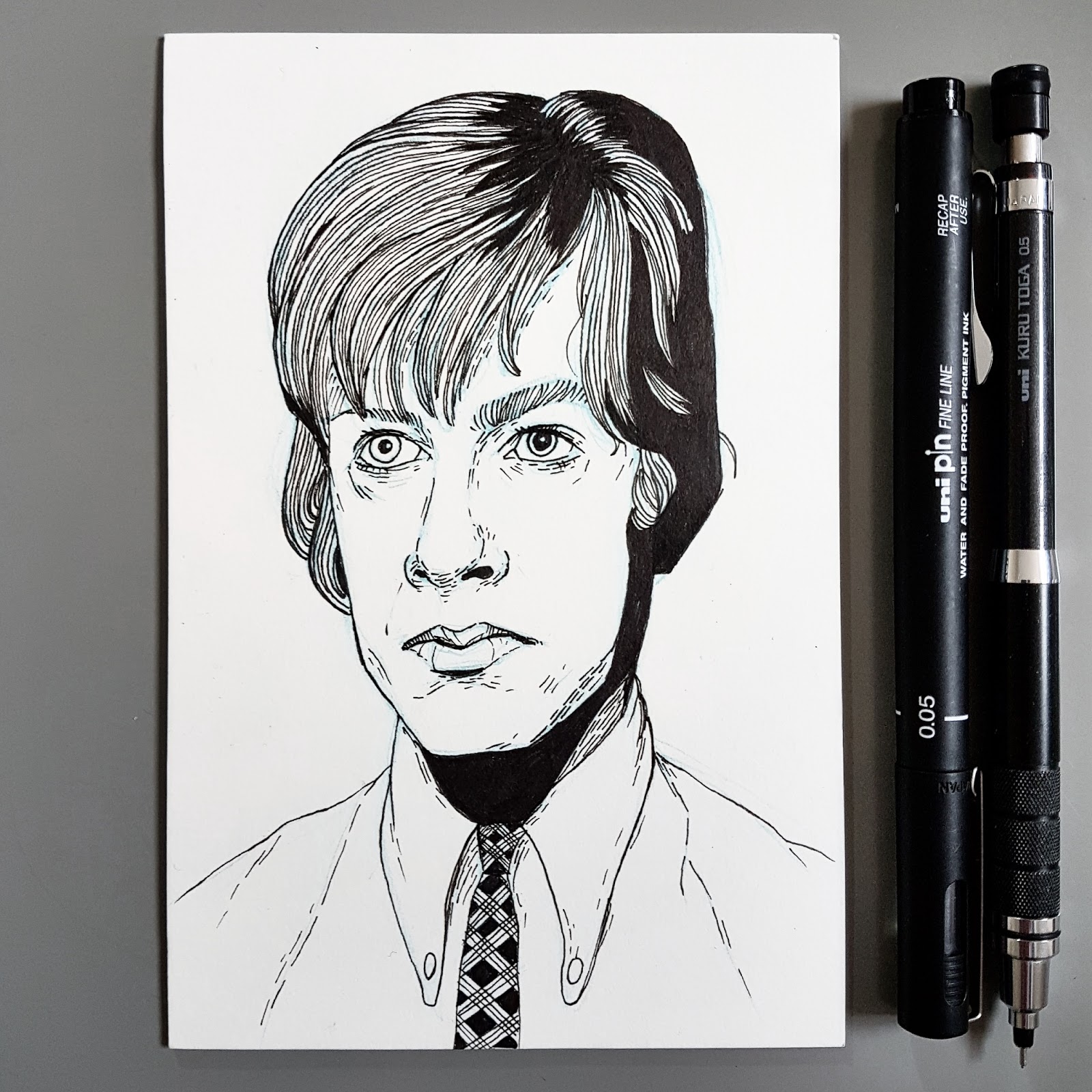 Drawing young David Bowie postcard