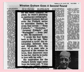 Article with Interview of Winston Graham author of Poldark on Poldark called ' Winston Graham Goes A Second Round' For the  Opelousas- Daily World newspaper dated 25th June 1978.