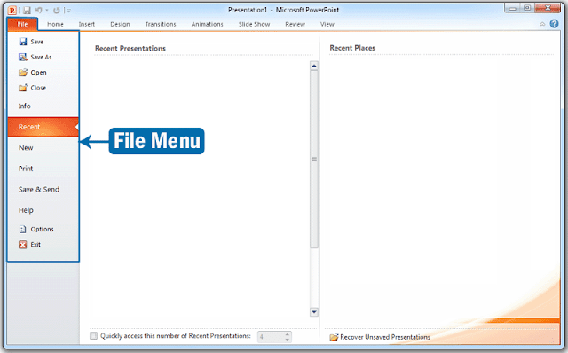 Microsoft PowerPoint 2010 File Menu in Hindi | माइक्रोसॉफ्ट पॉवरपॉइंट 2010 फाइल मेनू हिंदी में