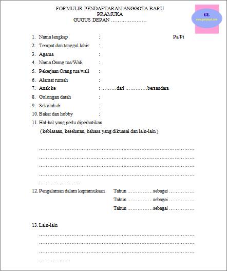 Contoh Formulir Pendaftaran Ekstrakurikuler Pramuka 