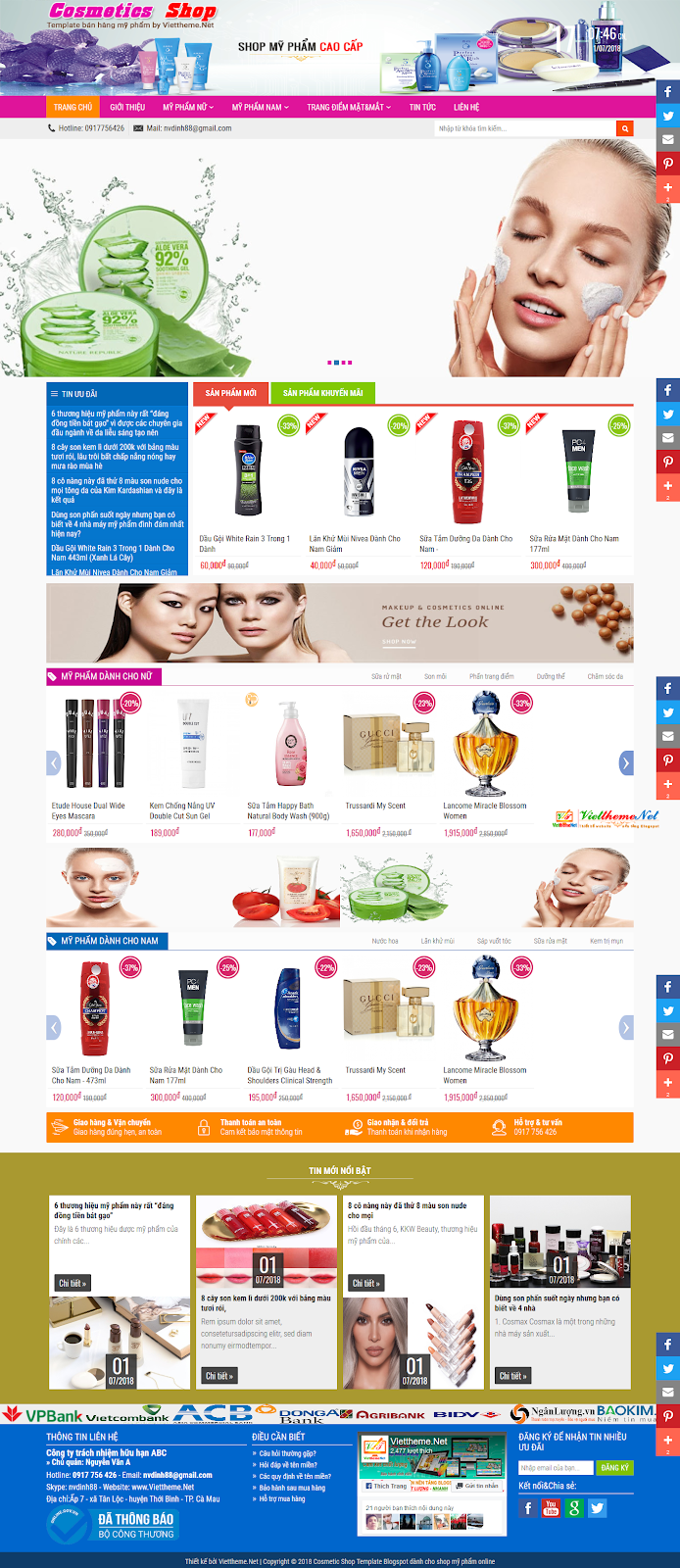 Cosmetic Shop Template bán hàng mỹ phẩm online cho Blogspot