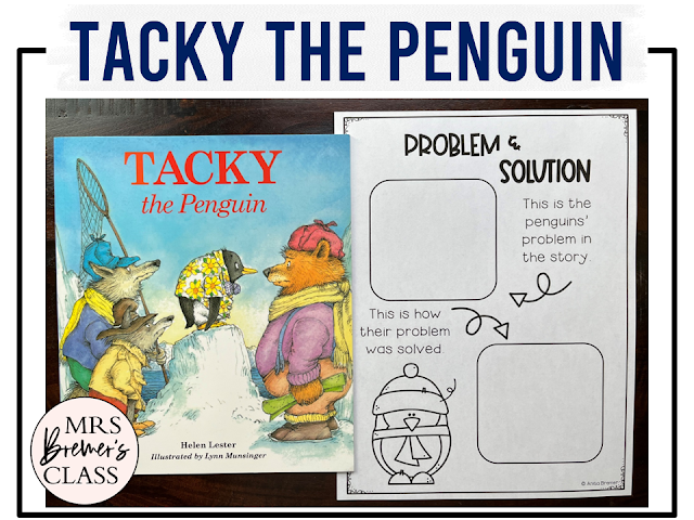 Tacky the Penguin book activities unit with literacy printables, reading companion activities, lesson ideas, and a craft for winter in Kindergarten and First Grade