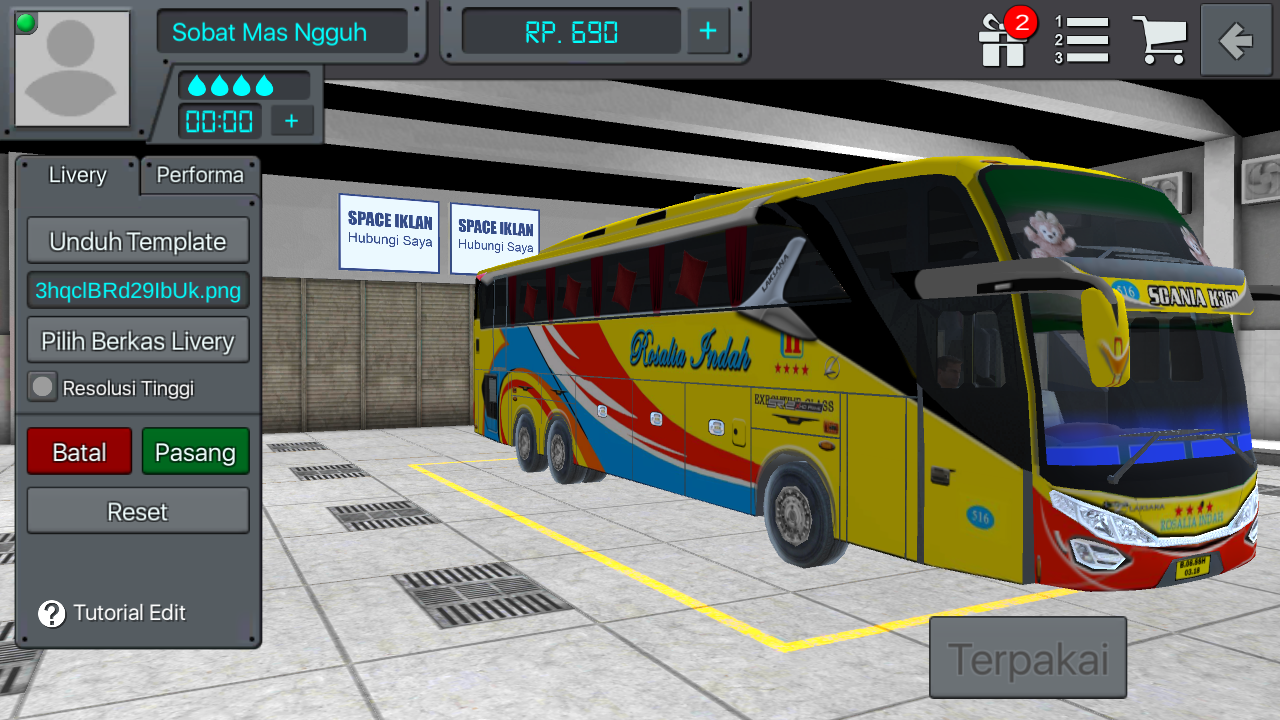 Riview Livery Bus  BUSSID Rosalia Indah Scania K360 SHD 