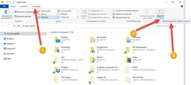 finestra in cui modificare le opzioni di esplora file di windows