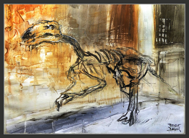 MUSEO HISTORIA NATURAL-LONDRES-ARTE-PINTURA-ESQUELETO-DINOSAURIOS-ARTISTA-PINTOR-ERNEST DESCALS