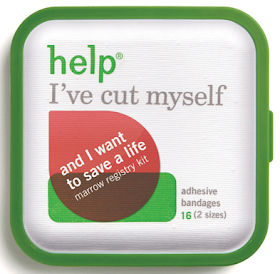 help I've cut myself and I want to save a life - bandages and marrow registry kit