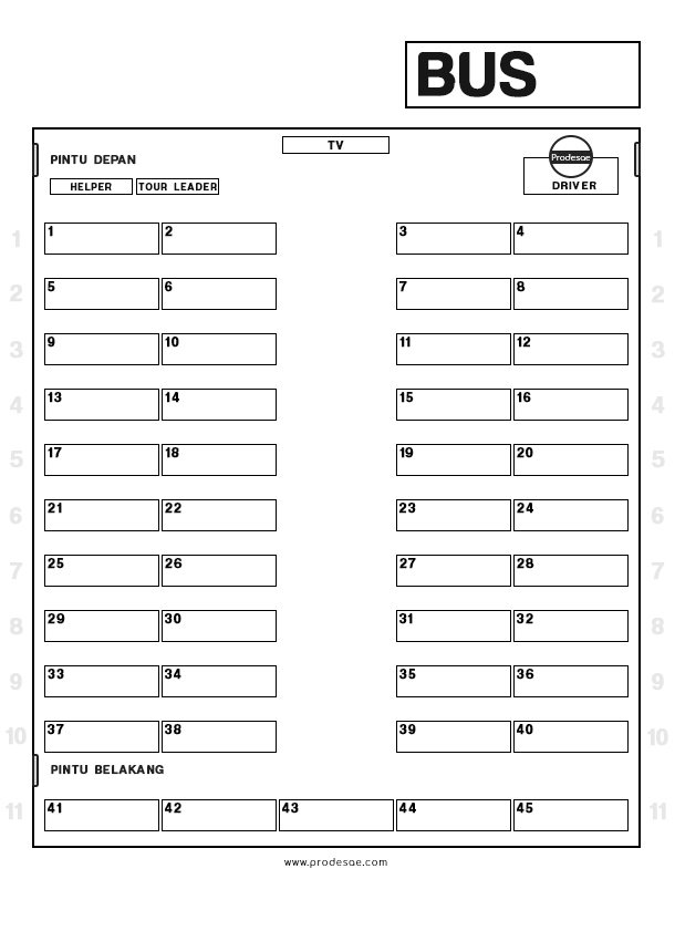 Download Denah Kursi Bus 45 dan 49 Kursi Seat 2-2 File JPG dan PNG