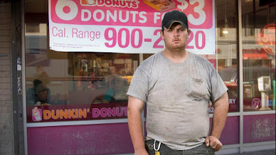 Nasty American slob Jason Percy loves his Dunkin Donuts shitcakes and coffee