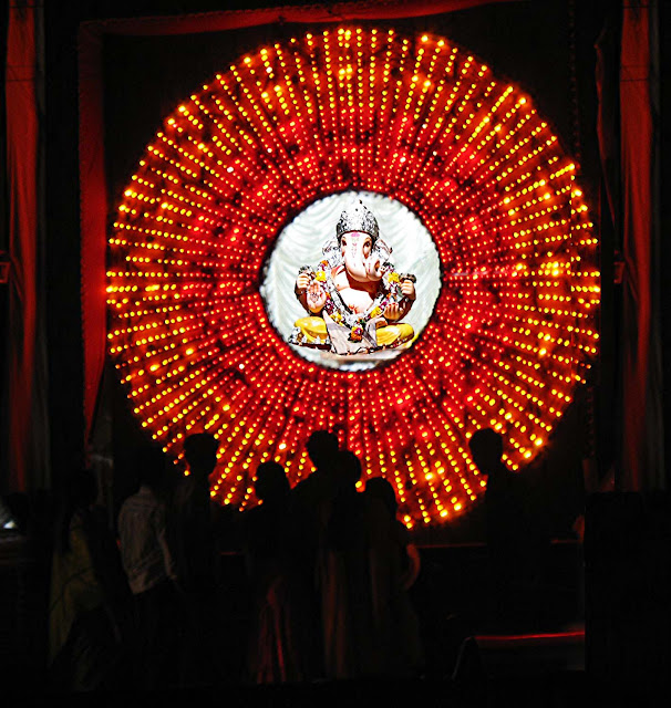 colourful lights at ganesh pandal