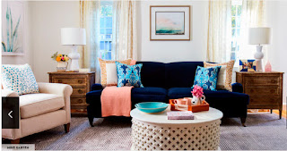 blue accents in the living room