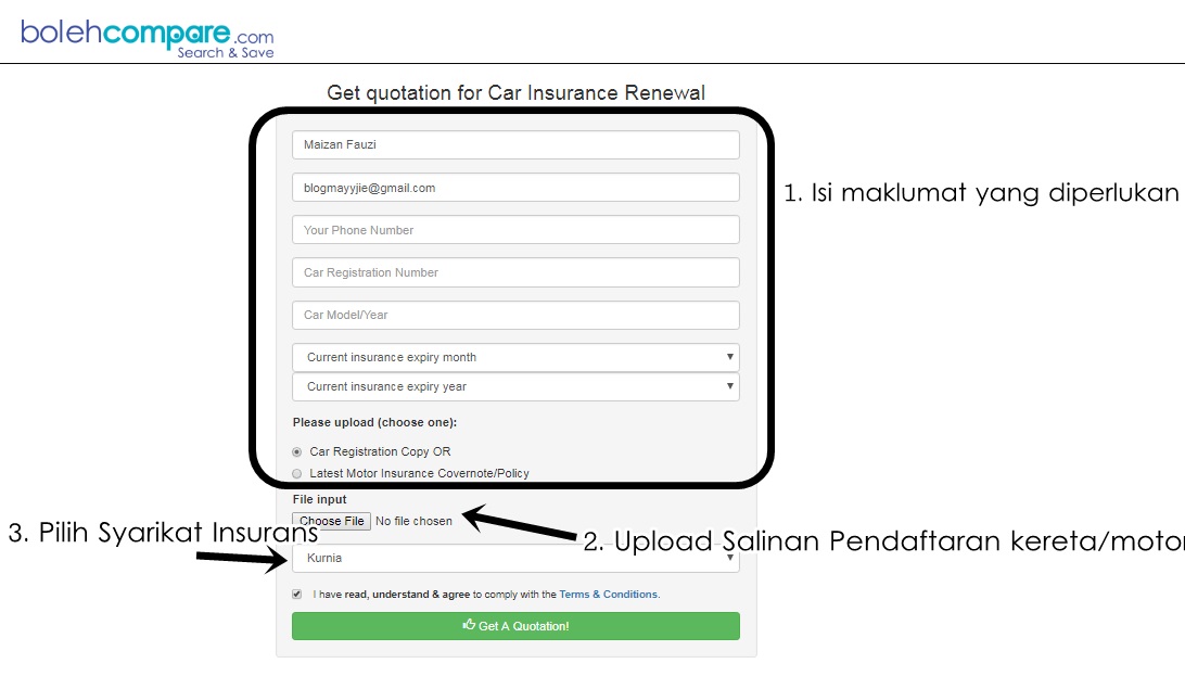 CARA RENEW INSURANS KERETA MELALUI BOLEHCOMPARE