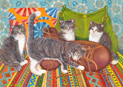 A digital jigsaw puzzle of cats and shoes / Palapeli kissoista ja kengistä