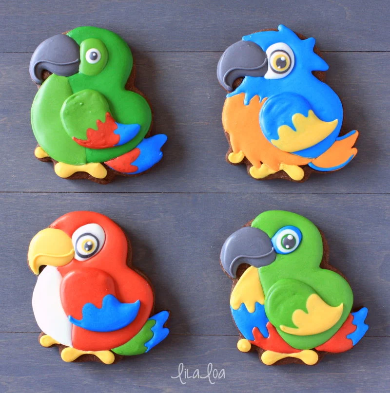 fun tropical jungle parrot cookie decorating ideas and variations