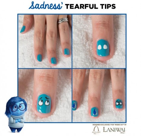 Nails Decorated with One of the Characters of Inside Out Film: Sadness. 