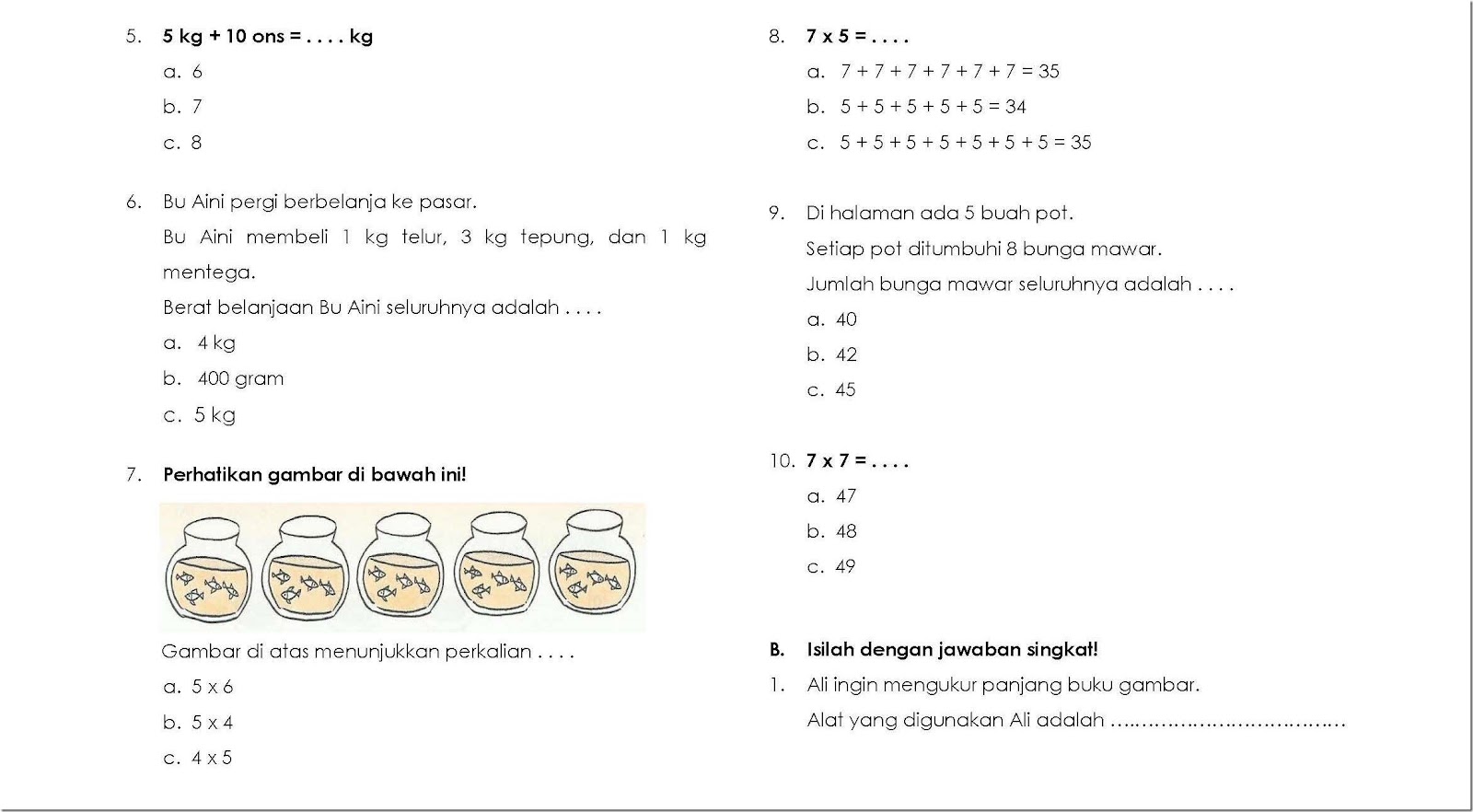 Kumpulan Soal Ulangan Harian Matematika SD Kelas  Kumpulan Soal Ulangan Harian Matematika SD Kelas 1 Soal SD Kelas 1UTS,UAS,UKK Semester 1 dan 2