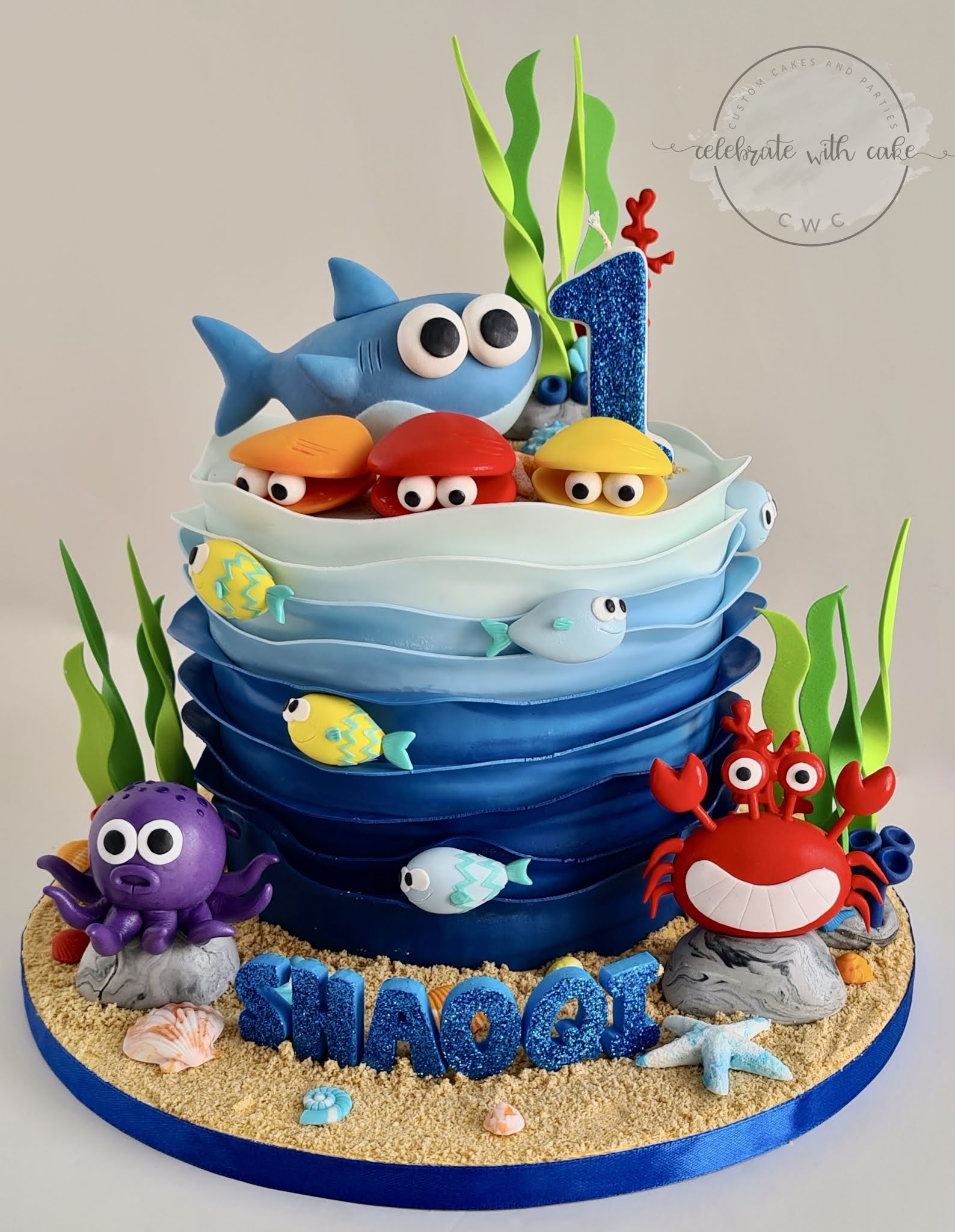 Celebrate With Cake Baby Shark And Ruffles 1st Birthday Single Tier Cake