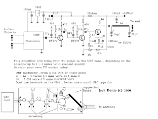 Skema Pemancar TV dengan Modul AV  to RF UHF