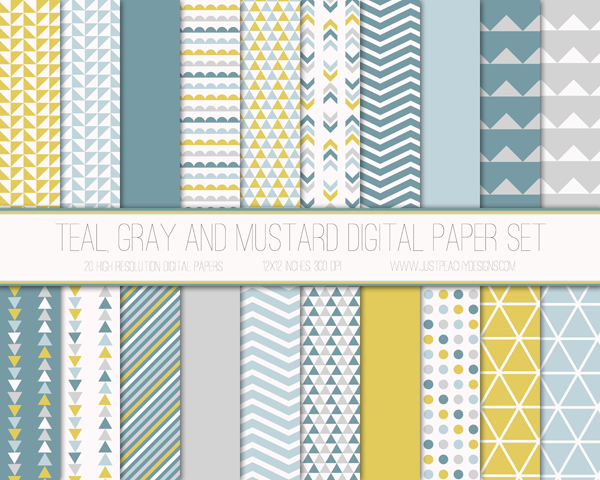 Free Mustard, Teal and Gray Digital Paper