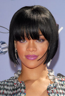 Rihanna black short blunt bobs hair cuts for African American women hair