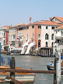 Lorenzo Quinn near the Rialto Bridge at Venice Biennale, Image courtesy Shraddha Rathi, Art Scene India