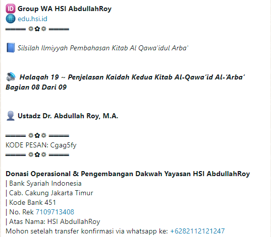 Halaqah 19 ~ Silsilah Qawaidul Arba HSI | Penjelasan Kaidah Kedua Kitab Al-Qawa’id Al-‘Arba’ Bagian 08