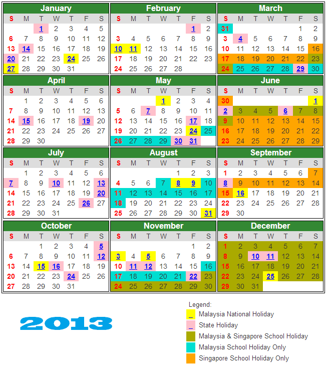 Kalendar cuti sekolah pertengahan tahun 2013