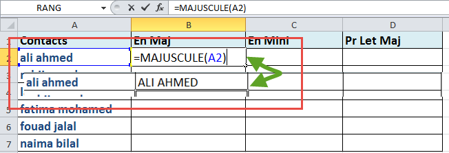 استعمال الدالة Majuscule